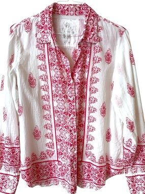 Cino Lightweight Cotton Floral Paisley Cotton Top Blouse Boho Indie Coastal XL